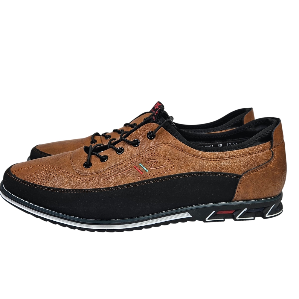 Men's Brown and Black Slip-On Lace-Detail Casual Loafers